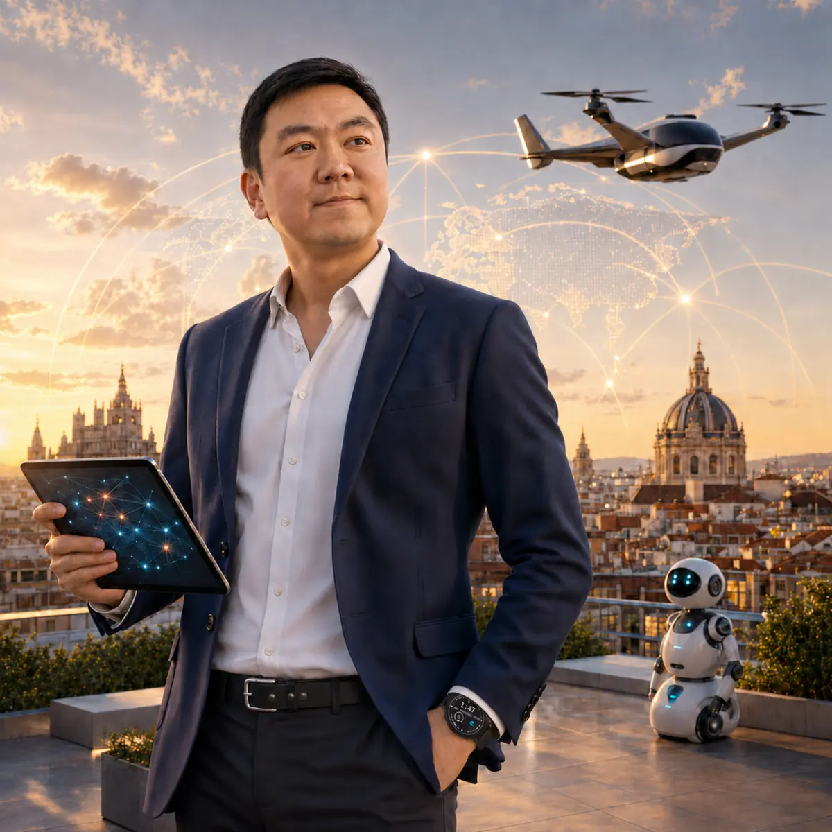 Zhenyuan Min with UAV, robotics and a global technology network in Madrid